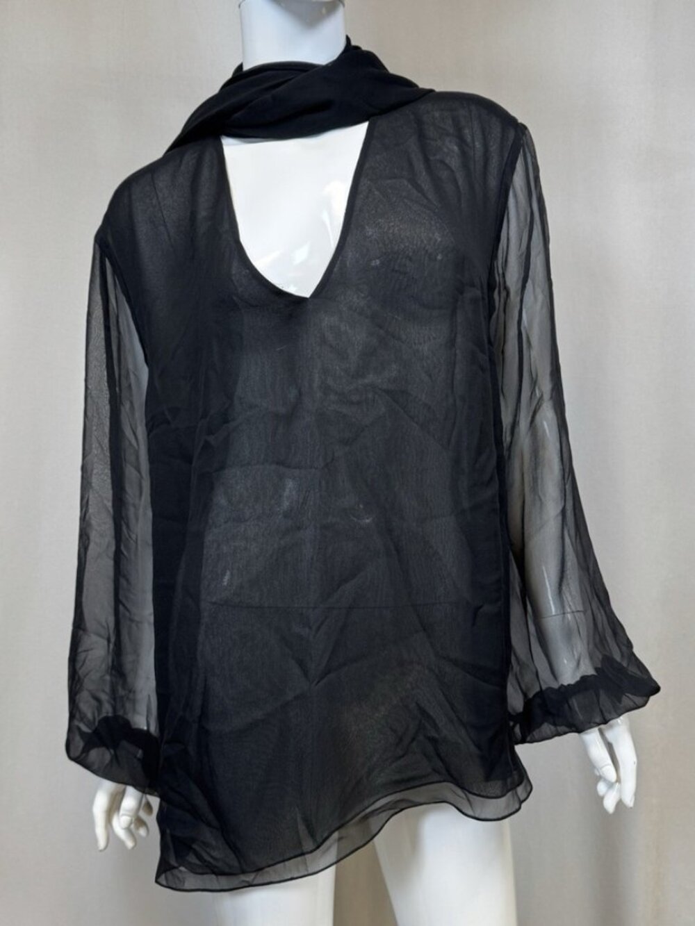 NWT Linda Allard Ellen Tracy Sheer Silk Blouse Black Size 16